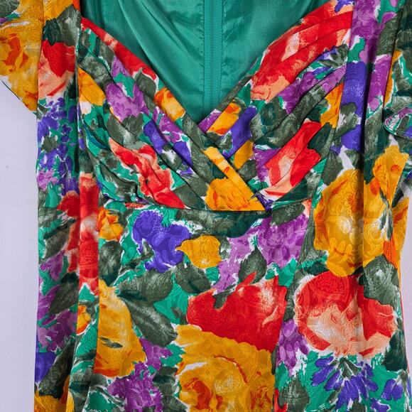 Vtg Gillian Multicolor Floral Silk Midi Cap‎ Sleeve Dress Sz 8 Feminine Garden - Picture 3 of 8